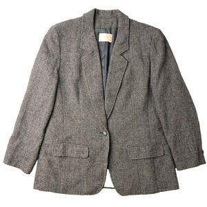 Vtg Pendleton Blazer Jacket Womens 10 Black White Chevron Wool Notch Lapel *hole